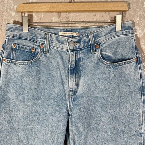 Levi's Low Pro Straight Leg Jeans Acid Wash Denim Women's Size 29 - Picture 2 of 7